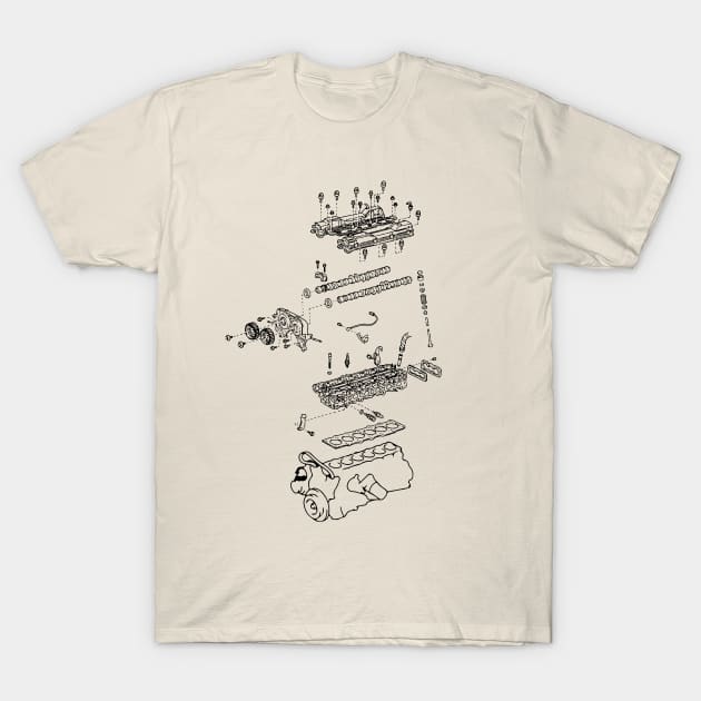 2JZ Engine Drawing T-Shirt by Widmore